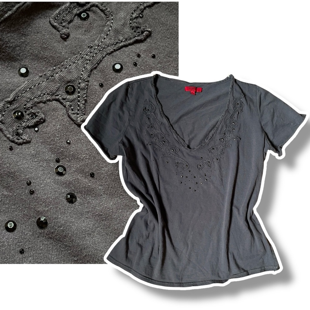 sale🦚Cool embellished v neck t-shirt dark Gray